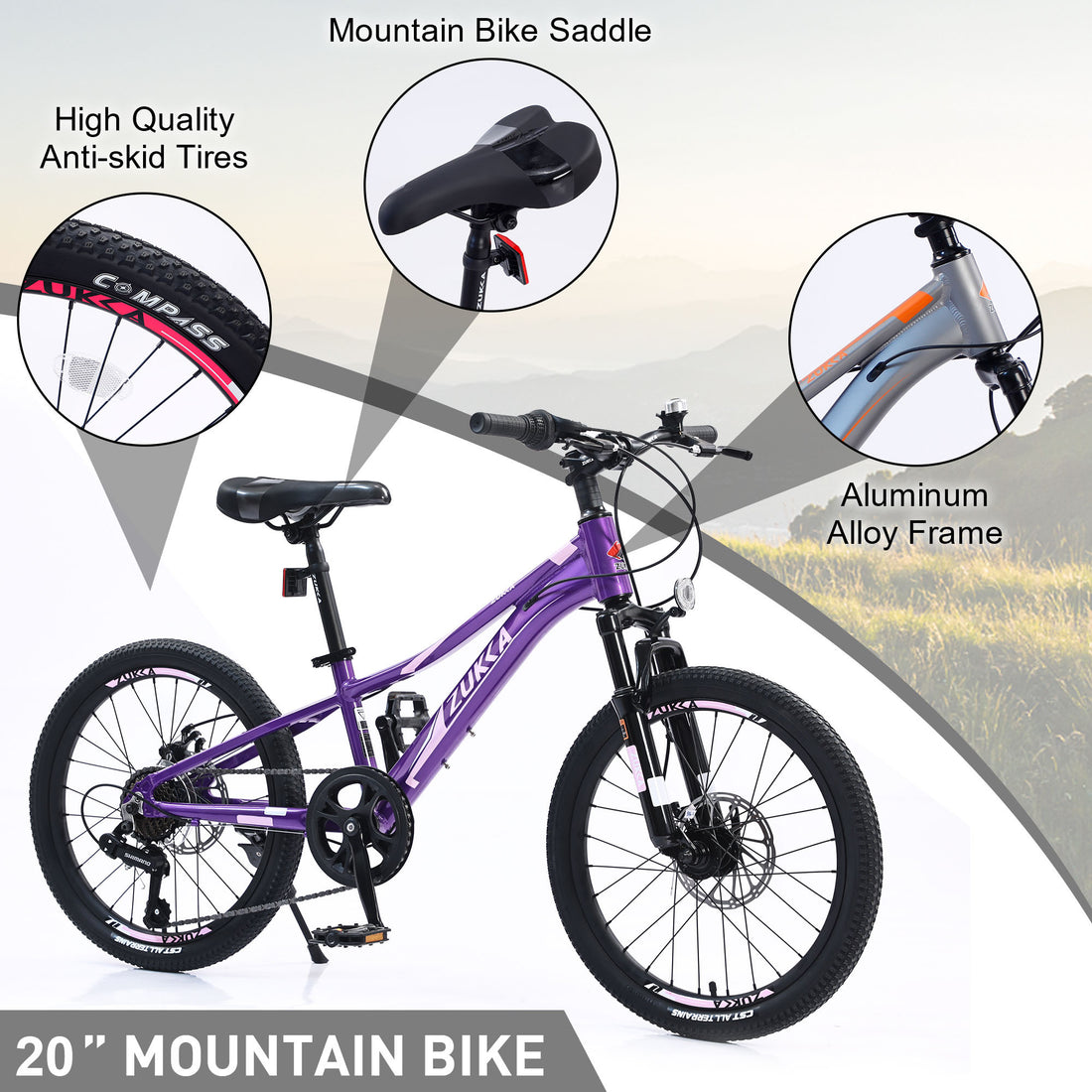 Mountain Bike For Girls And Boys Mountain 20 Inch Shimano 7 Speed Bike Cycling Purple Garden & Outdoor Aluminium Alloy