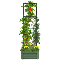 Outsunny Galvanized Raised Garden Bed, 24" X 24" X 11.75" Outdoor Planter Box With Trellis Tomato Cage And Open Bottom For Climbing Vines, Vegetables, Flowers In Backyard, Garden, Patio, Green Green Steel