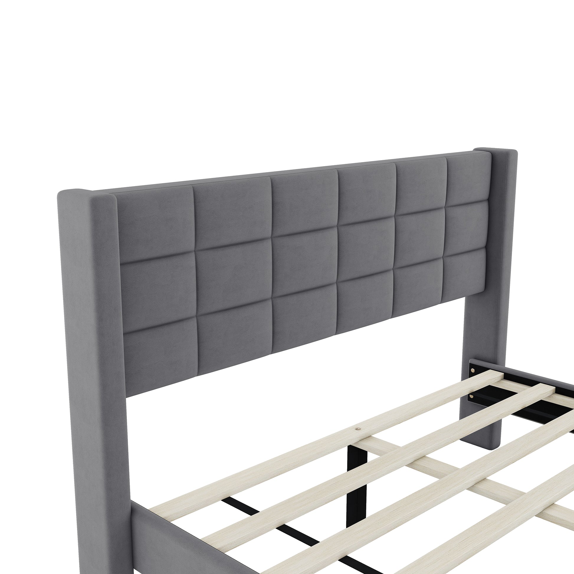 Queen Size Upholstered Platform Bed With Support Legs, Gray Box Spring Not Required Queen Gray Wood Bedroom Bed Frame Polyester Upholstered