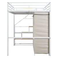 Full Size Metal Loft Bed With Wardrobe And Storage Shelves, White Box Spring Not Required Full White Metal Mdf Metal