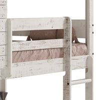 Rustic White Twin Over Twin Bunk Bed With Built In Ladder White Wood