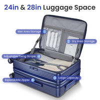 Luggage Sets 3 Piece 20 24 28 , Expandable Carry On Luggage With Tsa Lock Airline Approved, 100% Pc Hard Shell And Lightweight Suitcase With Front Pocket And Spinner Wheels Navy Blue Pc