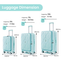 Luggage Sets 3 Piece 20 24 28 , Expandable Carry On Luggage With Tsa Lock Airline Approved, 100% Pc Hard Shell And Lightweight Suitcase With Front Pocket And Spinner Wheels Mint Green Pc