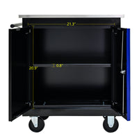 Double Door Clapboardl Multi Function Tool Cart Blak Blue Black Blue Steel