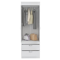 Lisboa Armoire, Rod, Double Door, Two Drawers, Metal Handles White White Particle Board
