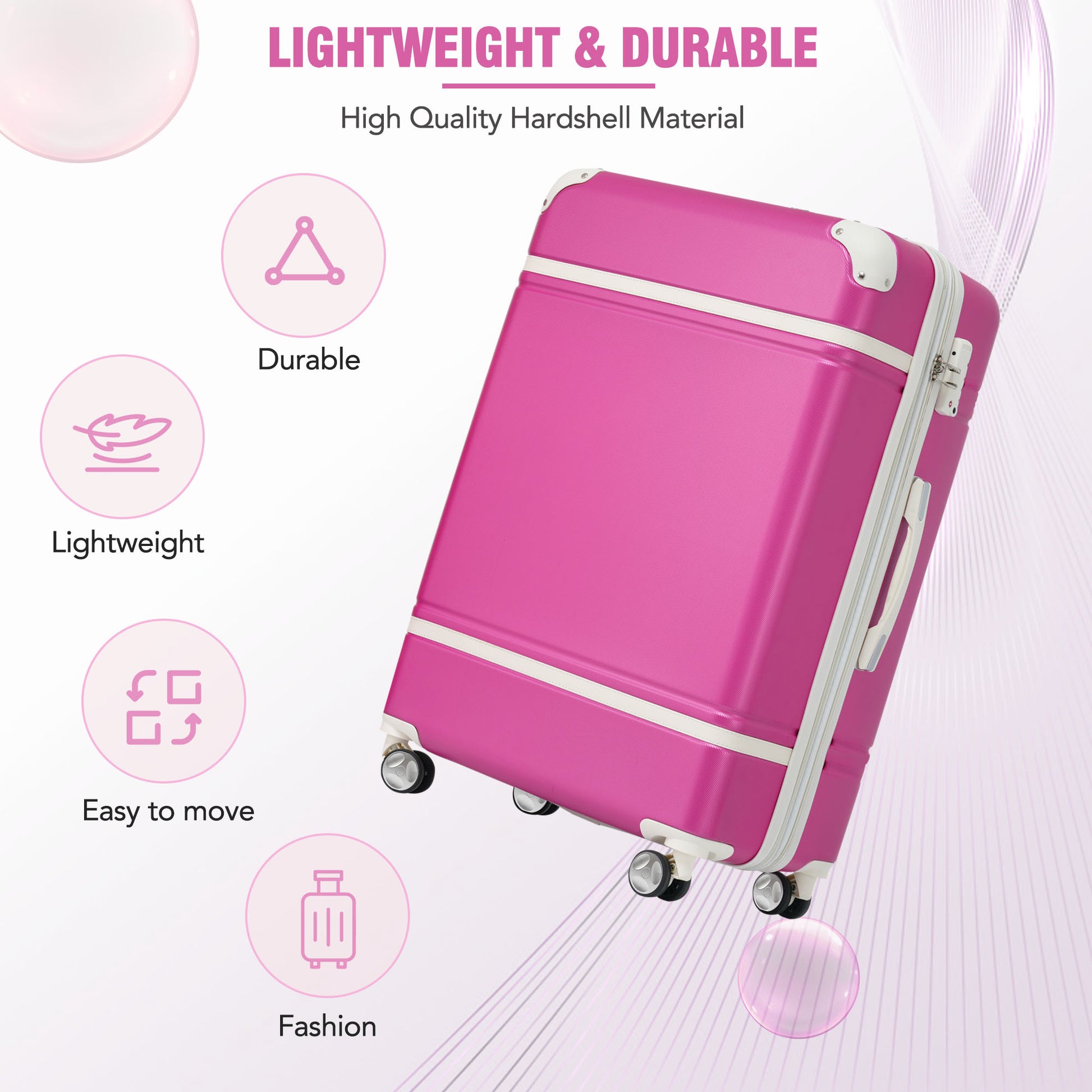 Hardshell Luggage With Tsa Lock24" Expandable Lightweight Suitcase With Spinner Wheels, Single Vintage Luggage,Pink Pink Abs