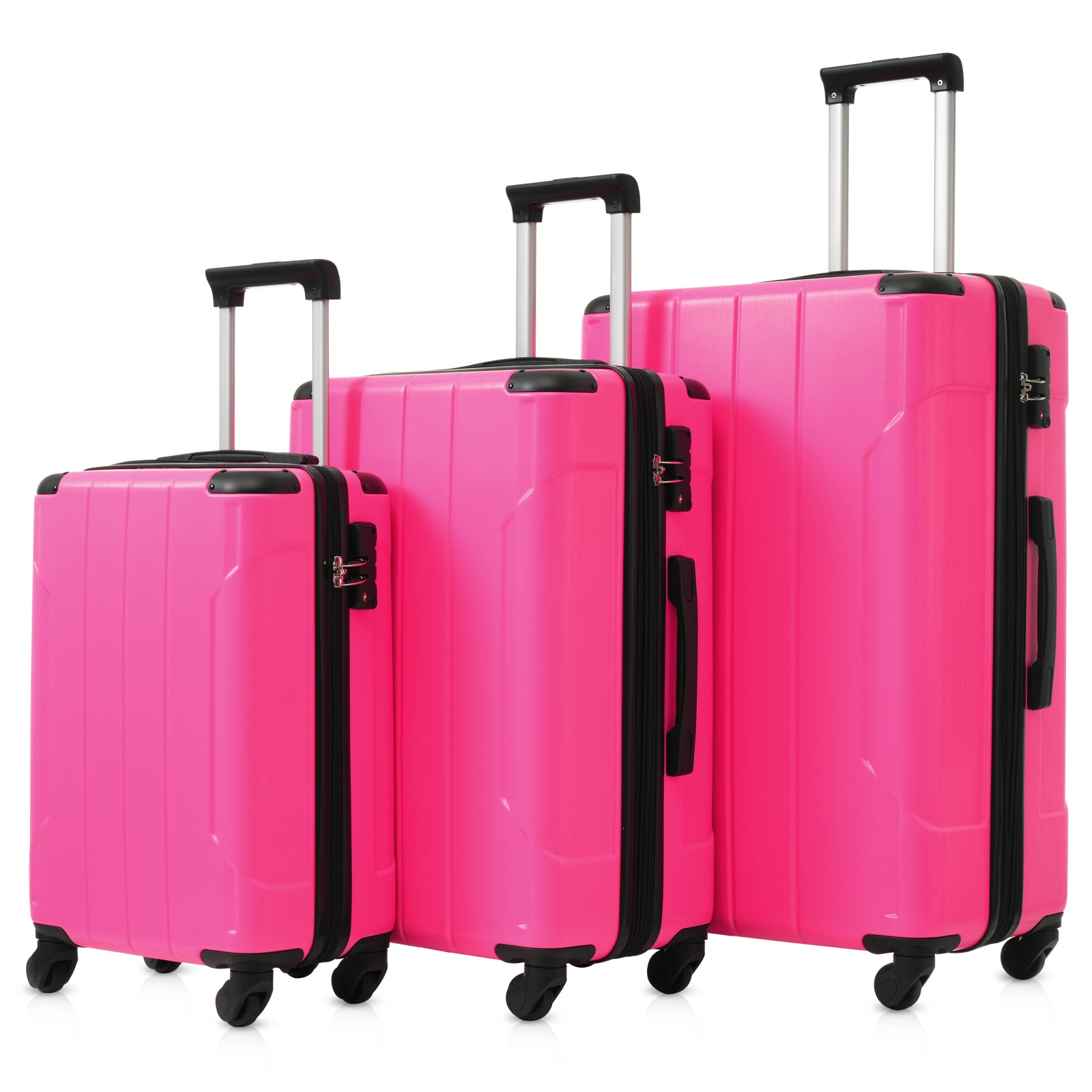 Hardshell Luggage Sets 3 Pcs Spinner Suitcase With Tsa Lock Lightweight 20''24''28'' Rose Red Abs