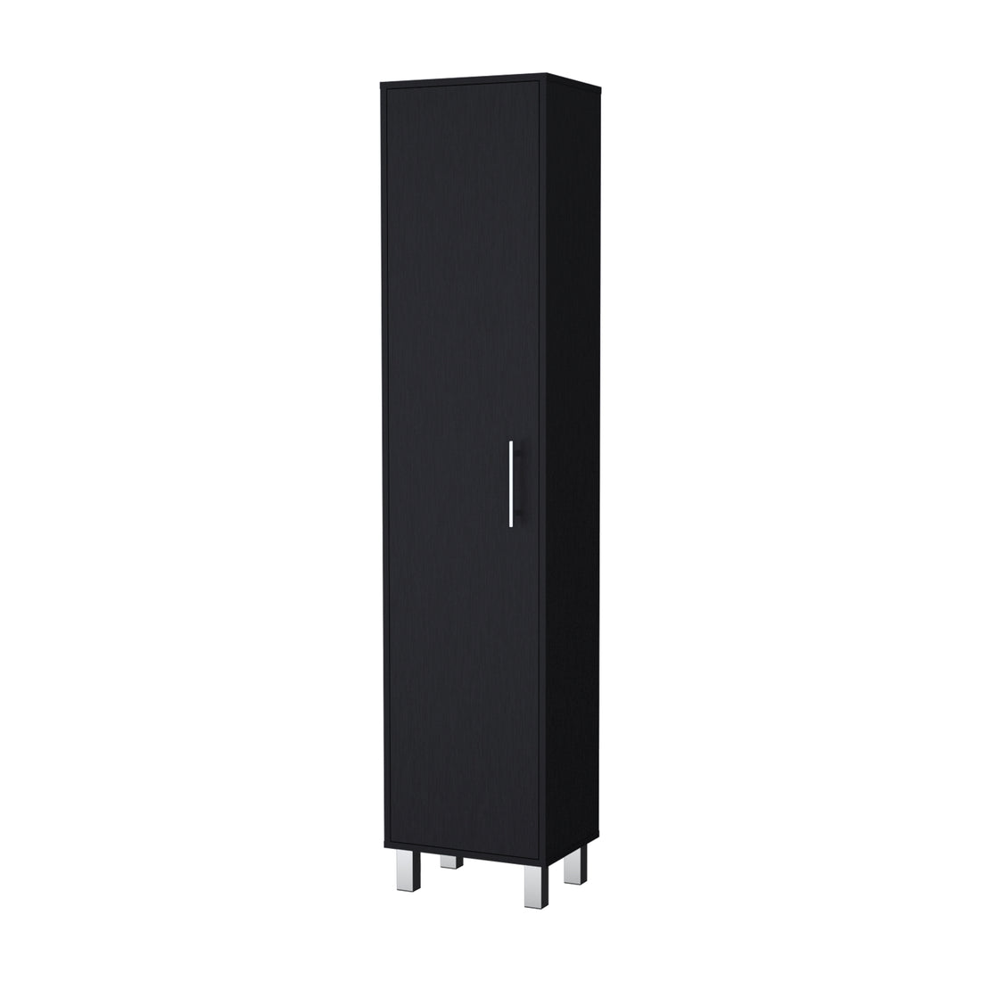 Lawen Tall Storage Cabinet, Single Door, 3 Broom Hangers Freestanding 3 4 Spaces Black Dining Room Contemporary Particle Board Melamine