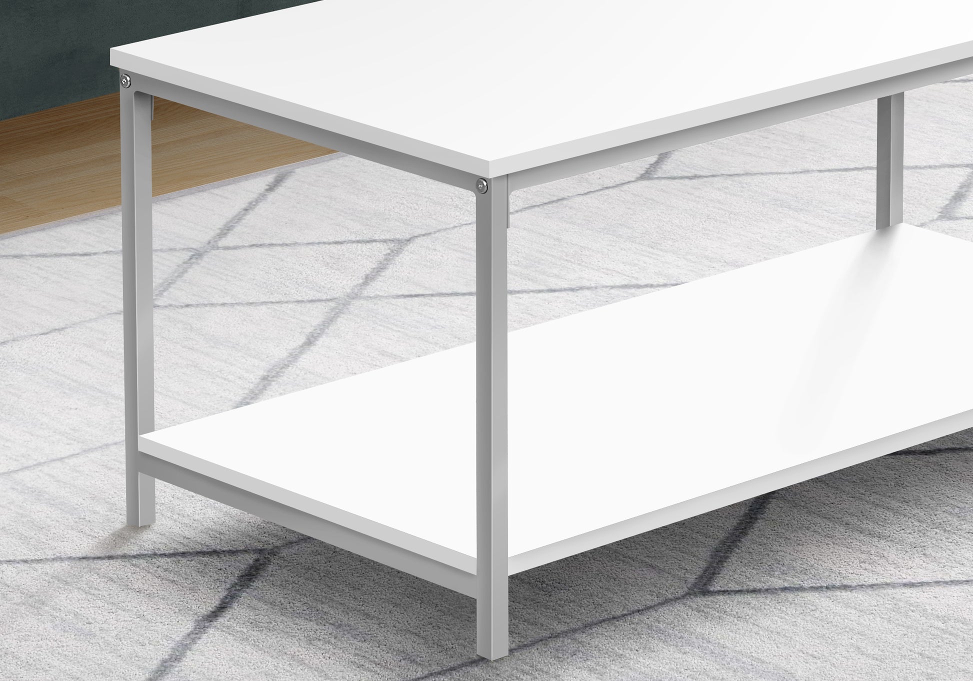 Coffee Table, Accent, Cocktail, Rectangular, Living Room, 40"L, White Laminate, Grey Metal, Contemporary, Modern White Mdf