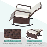 Outsunny Wicker Outdoor Rocking Chair, Patio Recliner With Adjustment Backrest, Pe Rattan Lounge Chair With Adjustable Footrest And Cushions For Garden, Backyard, Porch, Beige Brown Steel