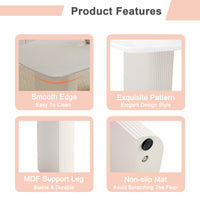 Table And Chair Set.67*35.4 Cream Style Mdf White Dining Table Set With 8 Cream Style Dining Chairs With A Vertical Line Design On Backrest.Adding A Warm And Gentle Atmosphere To Your Family. White