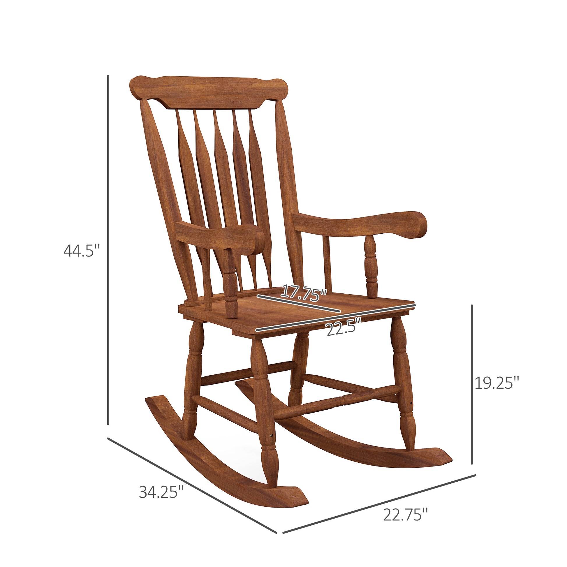 Outsunny Outdoor Wood Rocking Chair, 350 Lbs. Porch Rocker With High Back For Garden, Patio, Balcony, Teak Natural Wood
