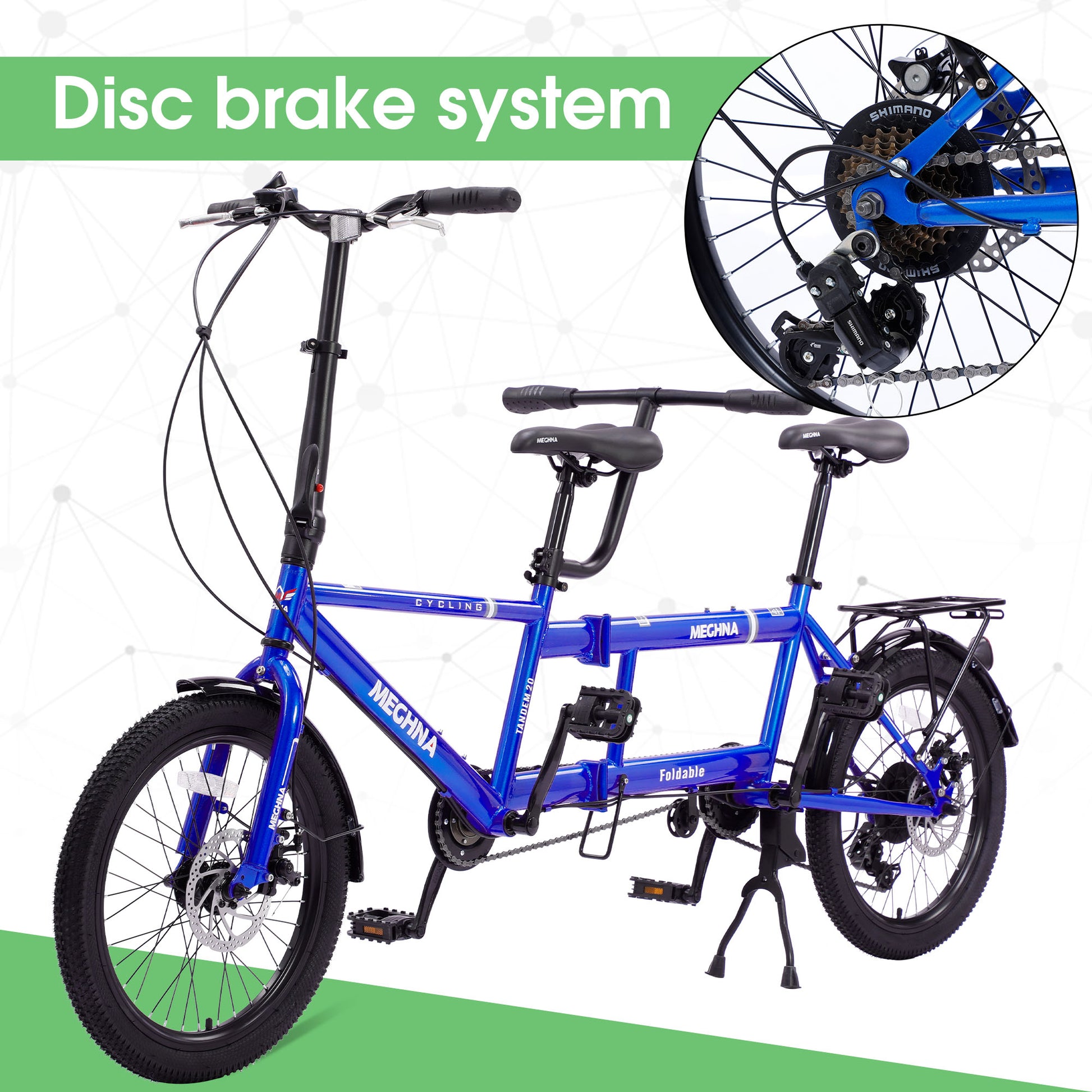 Tandem Bike ,20Inch Wheels ,2 Seater ,Shimano 7Speed ,Foldable Tandem Adult Beach Cruiser Blue Steel