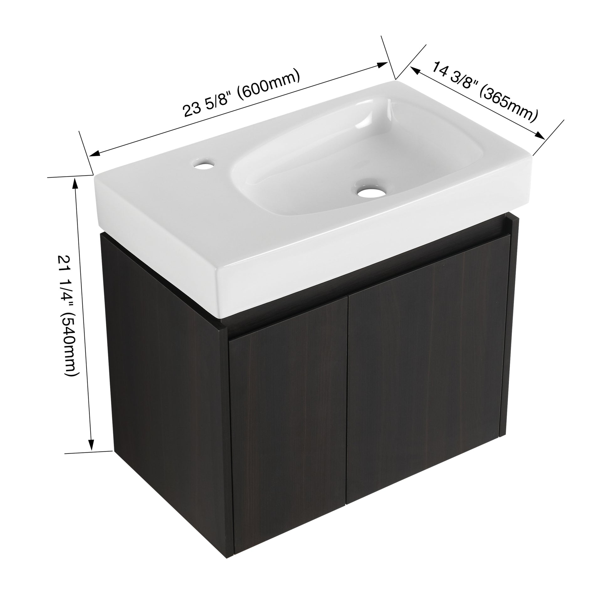 24 Inch Bathroom Vanity With Basin, Wall Mounted Floating Vanity Sink Combo, Wooden Storage Cabinet With Double Doors For Bathroom,Black Black Bathroom American Design Engineered Wood