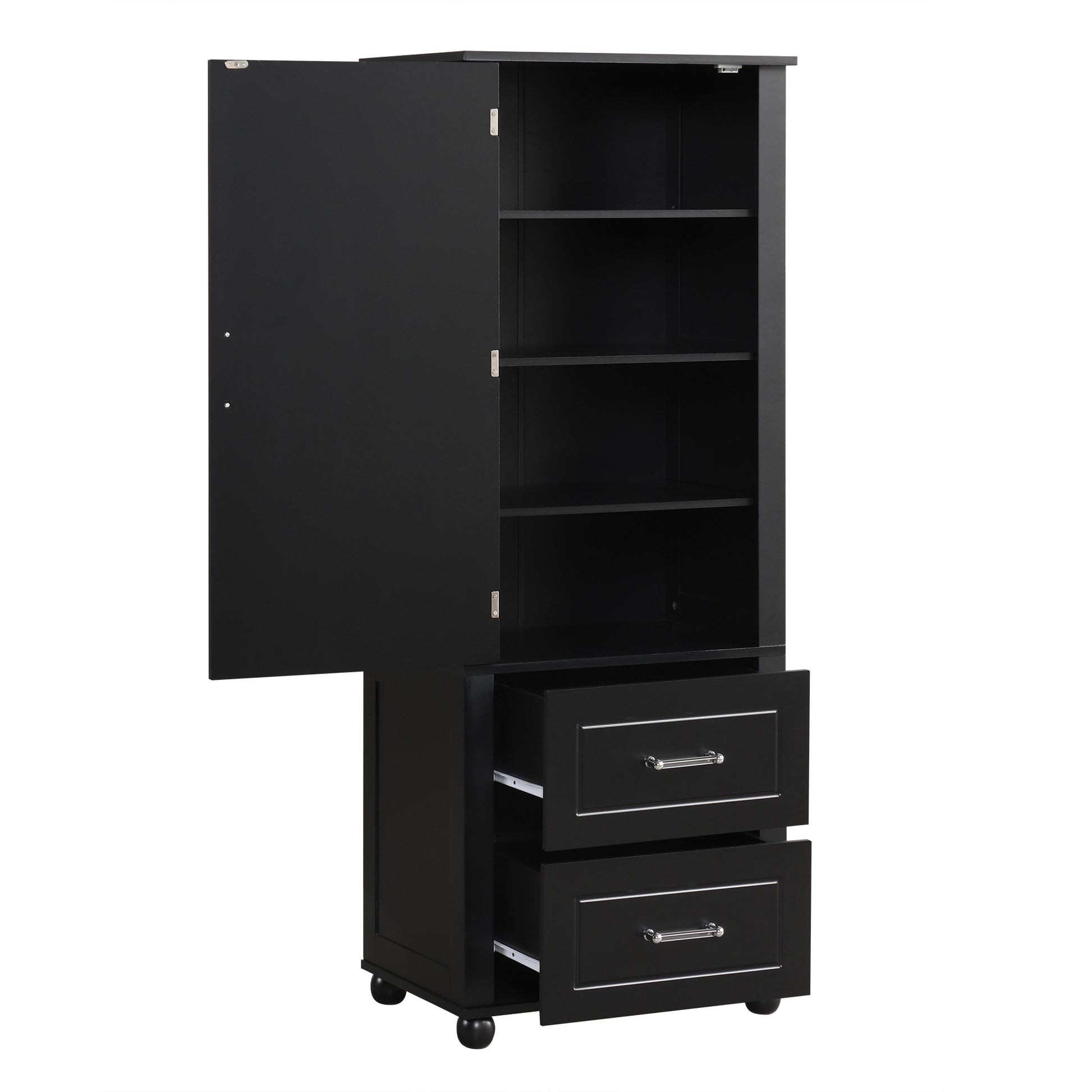 Tall Bathroom Storage Cabinet, Freestanding Storage Cabinet With Two Drawers And Adjustable Shelf, Mdf Board With Painted Finish, Black Black Mdf