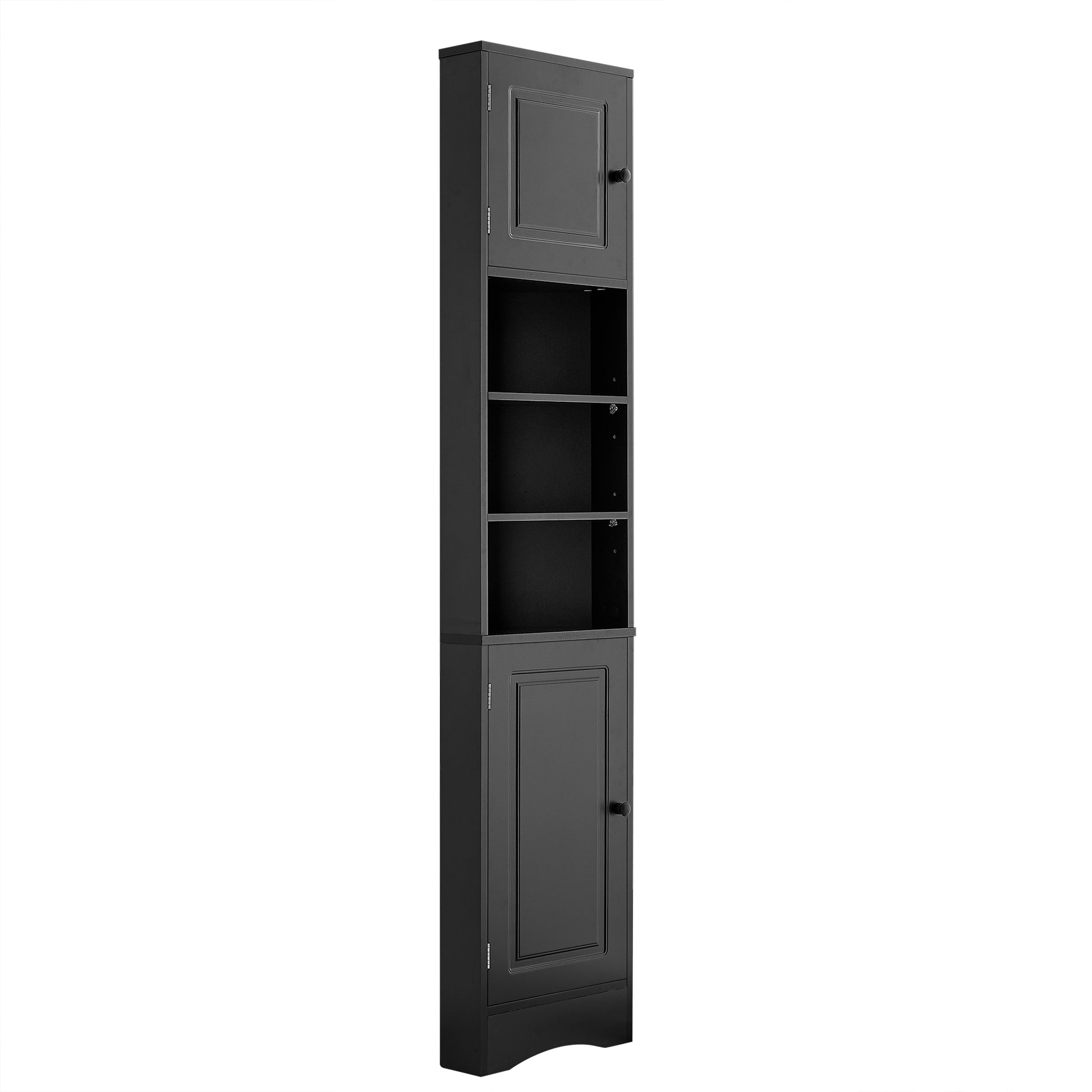 Multi Functional Corner Cabinet Tall Bathroom Storage Cabinet With Two Doors And Adjustable Shelves, Open Shelf, Black Black Mdf