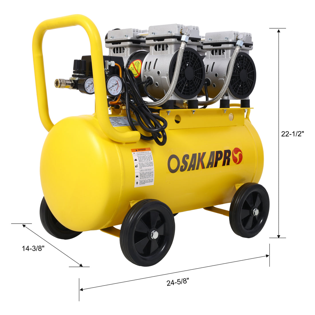 2.5 Hp Ultra Quiet Air Compressor 13 Gallon, Oil Free, Electric Shop Air Compressor Portable,Lightweight With Wheels, 70 Dba Noise Level, With Automatic Drain Valve,Yellow Yellow Metal