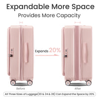 Luggage Sets 3 Piece 20 24 28 , Expandable Carry On Luggage With Tsa Lock Airline Approved, 100% Pc Hard Shell And Lightweight Suitcase With Front Pocket And Spinner Wheels Pink Pc