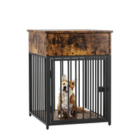 Dog Crate Furniture, Dog House, Decorative Dog Kennel With Drawer, Indoor Pet Crate End Table For Small Dog, Iron Tube Dog Cage, Chew Proof Brown Mdf