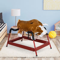 Qaba Kids Spring Rocking Horse Rodeo Bull Style With Realistic Sounds For Children Over 3 Years Old Brown Plush