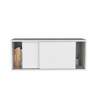 Note 32"W X 13" H Wall Cabinet With Sliding Doorswall Shelf, Storage Cabinet, Bedroom, Office, Living Room, Garage White Office Shelves Included Modern Particle Board