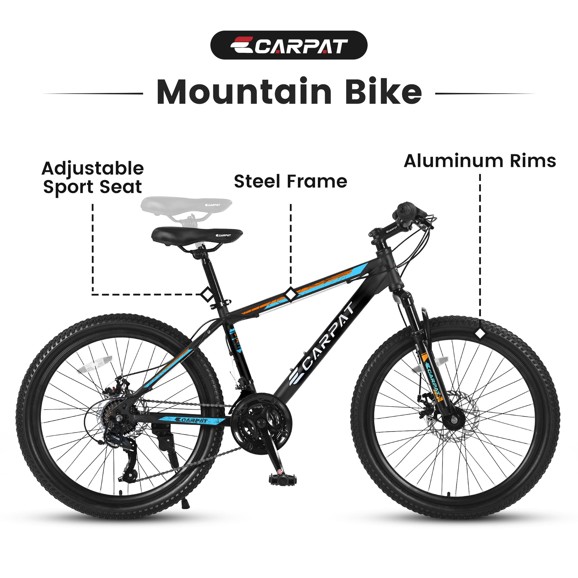 S26102 26 Inch Mountain Bike, Shimano 21 Speeds With Mechanical Disc Brakes, High Carbon Steel Frame, Suspension Mtb Bikes Mountain Bicycle For Adult & Teenagers Blue Aluminium