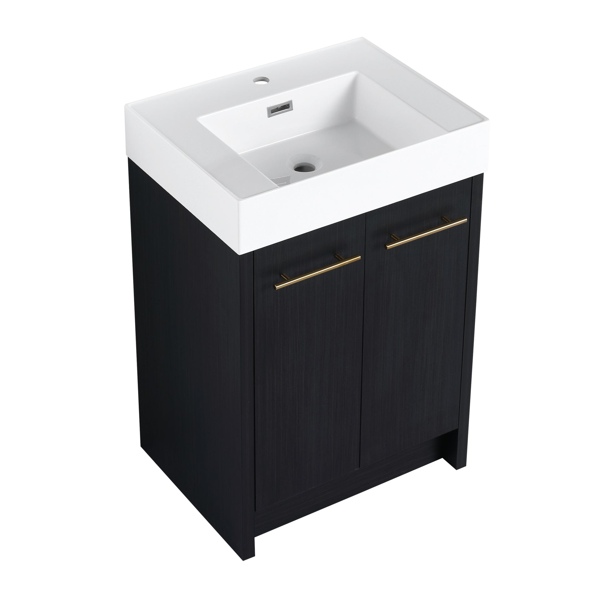 24 Inch Freestanding Bathroom Vanity With Resin Sink, With Soft Closing Door, Kd Package Black Chestnut 2 Bathroom Freestanding Modern Plywood