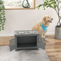 Pawhut Large Elevated Dog Bowls With Storage Cabinet Containing Large 37L Capacity, Raised Dog Bowl Stand Pet Food Bowl Dog Feeding Station, Gray Gray Mdf