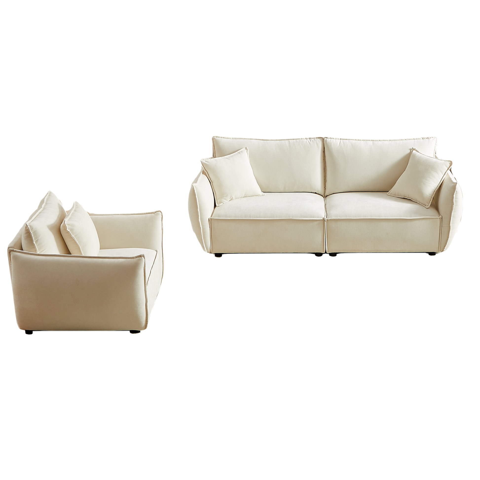 3 Seater 1 Seater Combo Sofa Modern Living Room Sofa, Linen Fabric Sofa, Wooden Frame With 3 Pillows, Apartment Sofa Furniture Beige Chenille Wood Primary Living Space Pine Foam Fabric 4 Seat