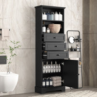 Black Tall Storage Cabinet With 3 Drawers And Adjustable Shelves For Bathroom, Study, Office And Interior, Mdf Board With Painted Finish Black Mdf