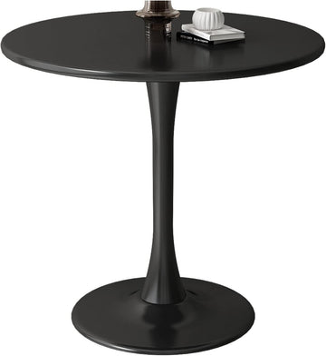 Black Round Table, Modern Dining Table, Mdf Top And Steel Base Tulip Round Kitchen Table, Mid Century Coffee Table For Living Room 24 Inch Black Mdf Metal