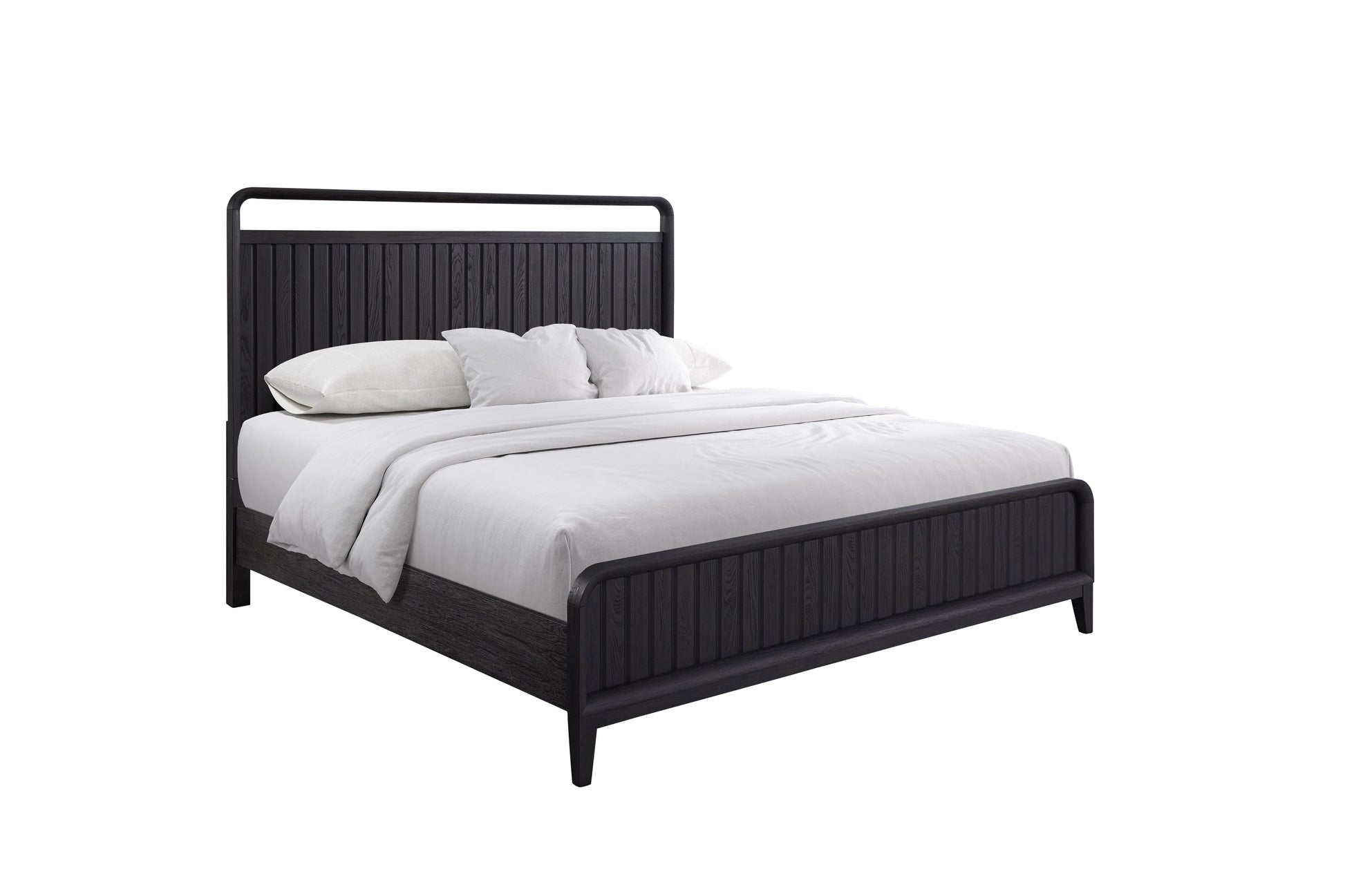 Queen Open Panel Bed Black Solid Wood Mdf