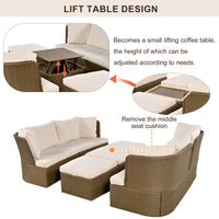 Customizable Outdoor Patio Furniture Set, Wicker Furniture Sofa Set With Thick Cushions, Suitable For Backyard, Porch. Yes Beige Garden & Outdoor Complete Patio Sets Hdpe