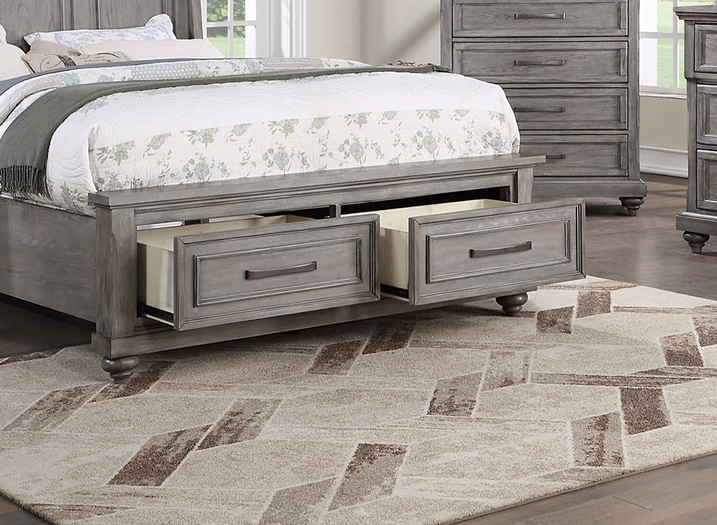 Queen Size Bed W Underbed Drawer Vintage Look Gray Color Beautiful Panel 1Pc Bedframe Bedroom Box Spring Required Queen Antique Gray,Gray Wood Bedroom Contemporary,Modern,Transitional Storage