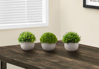 Artificial Plant, 5" Tall, Grass, Indoor, Faux, Fake, Table, Greenery, Potted, Set Of 3, Decorative, Green Plants, Grey Pots Green Foam Plastic