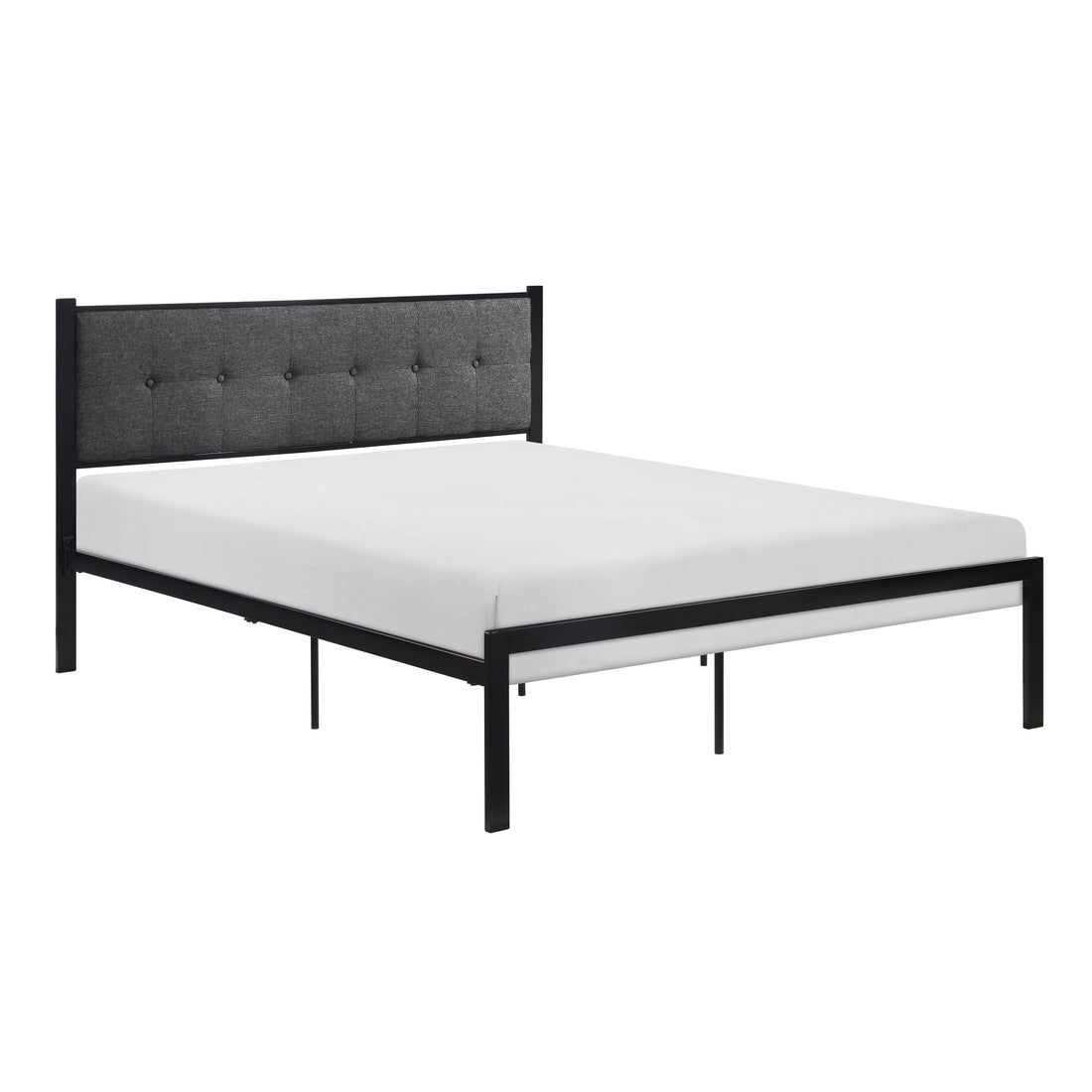 Black Finish Metal Frame 1Pc Queen Platform Bed Upholstered Headboard Button Tufting Bedroom Furniture Box Spring Not Required Queen Black Metal Bedroom Bed Frame Polyester Metal