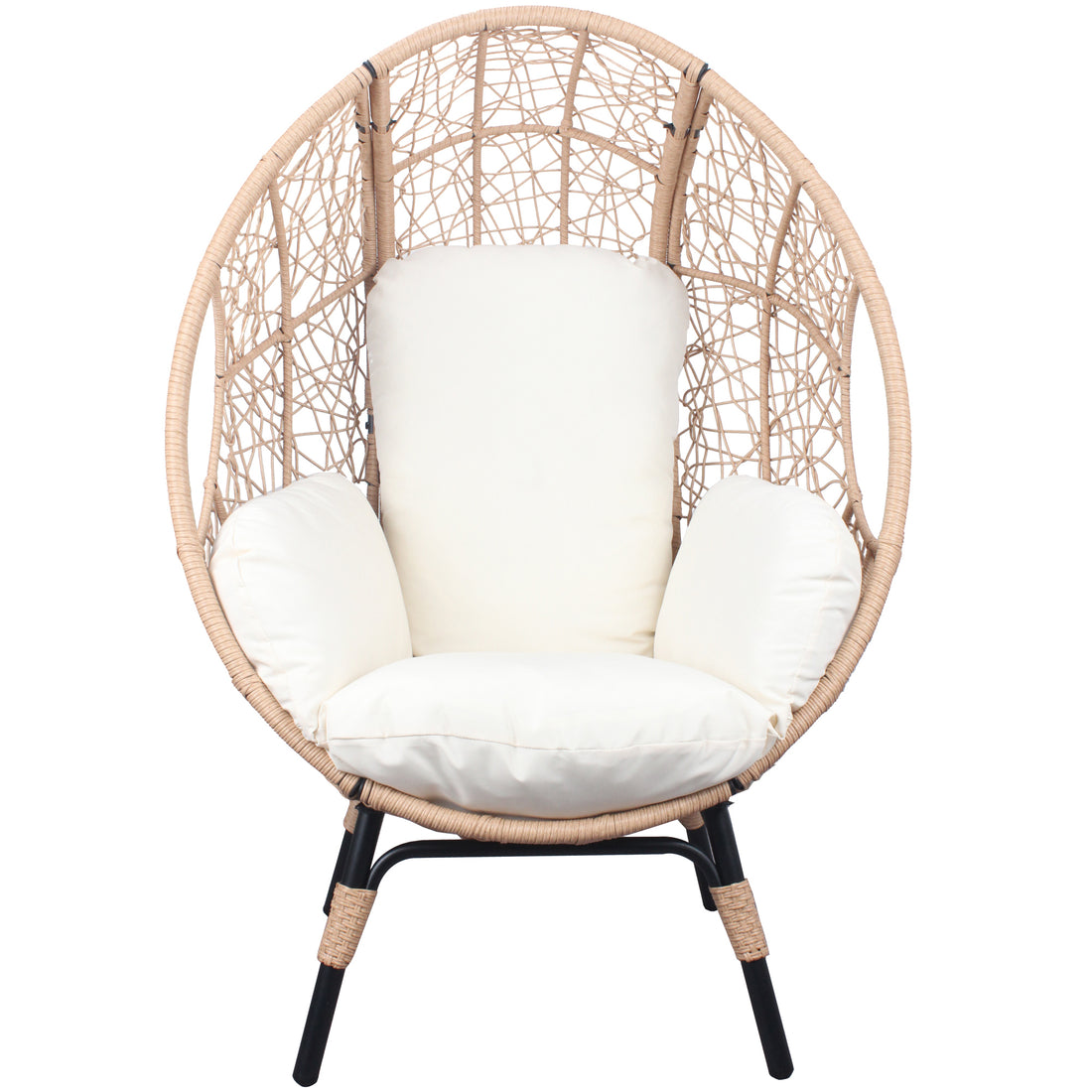 Patio Pe Wicker Egg Chair Model 3 With Natural Color Rattan Beige Cushion Yes Natural Foam Steel