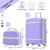 20 In Hardside Luggage With Cosmetic Case2 Piece Lightweight Suitcase Set With Spinner Wheels, Carry On Vintage Luggage,Purple Purple Abs