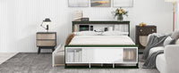 Full Size Platform Bed With Trundle,Storage Headboard And Footboard, Usb Charging Design,White Green Full White Green Solid Wood Mdf