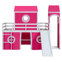 Twin Size Loft Bed With Slide Pink Tent And Tower Pink Old Sku:Wf298769Aah Twin Pink Solid Wood