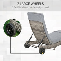 Outsunny Chaise Lounge Pool Chair, Outdoor Pe Rattan Cushioned Patio Sun Lounger W 5 Level Adjustable Backrest & Wheels For Easy Movement, Wicker, Mixed Gray Gray Steel