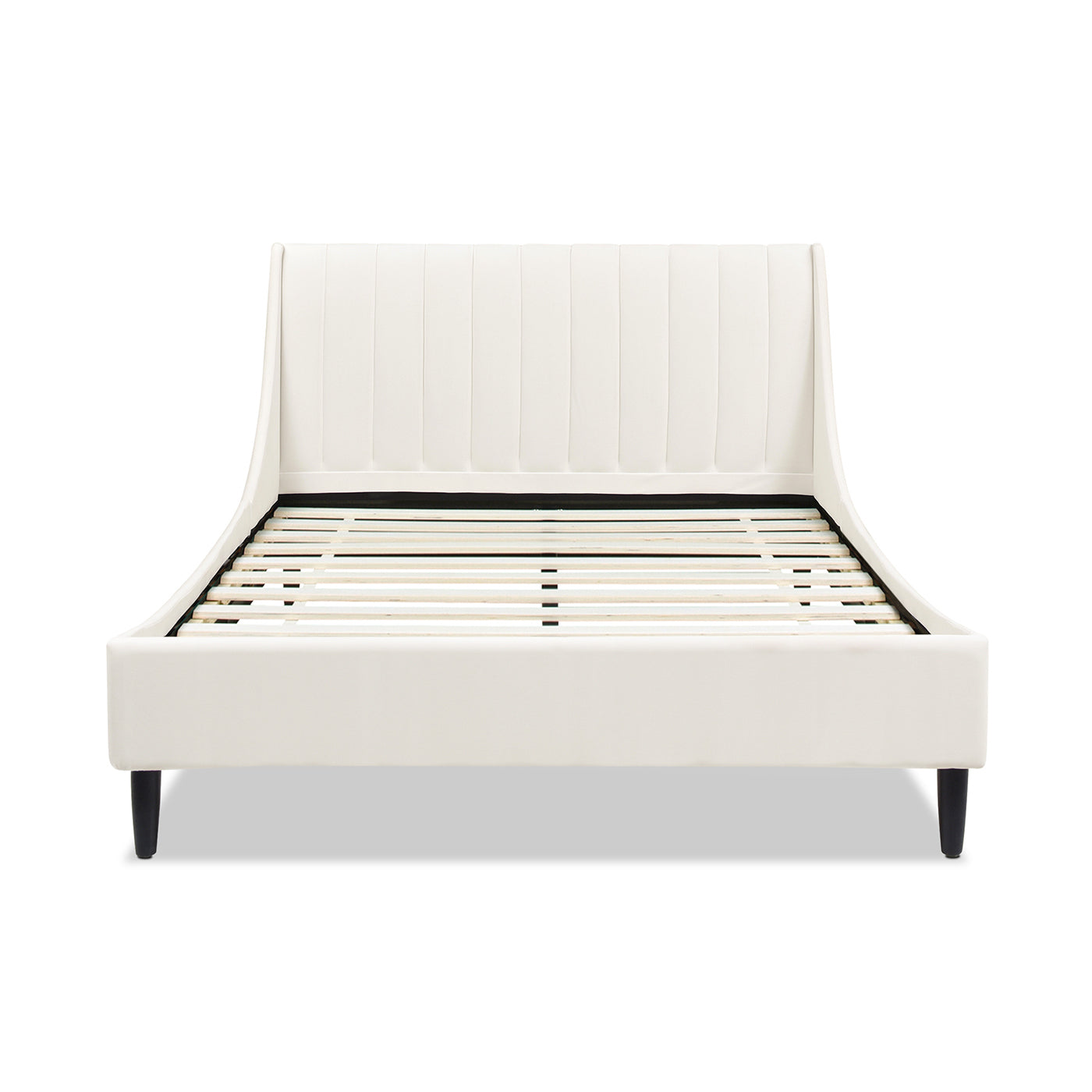 Aspen Vertical Tufted Modern Headboard Platform Bed Set, Queen, Cloud White Performance Velvet Box Spring Not Required Queen White Wood Foam Velvet Velvet