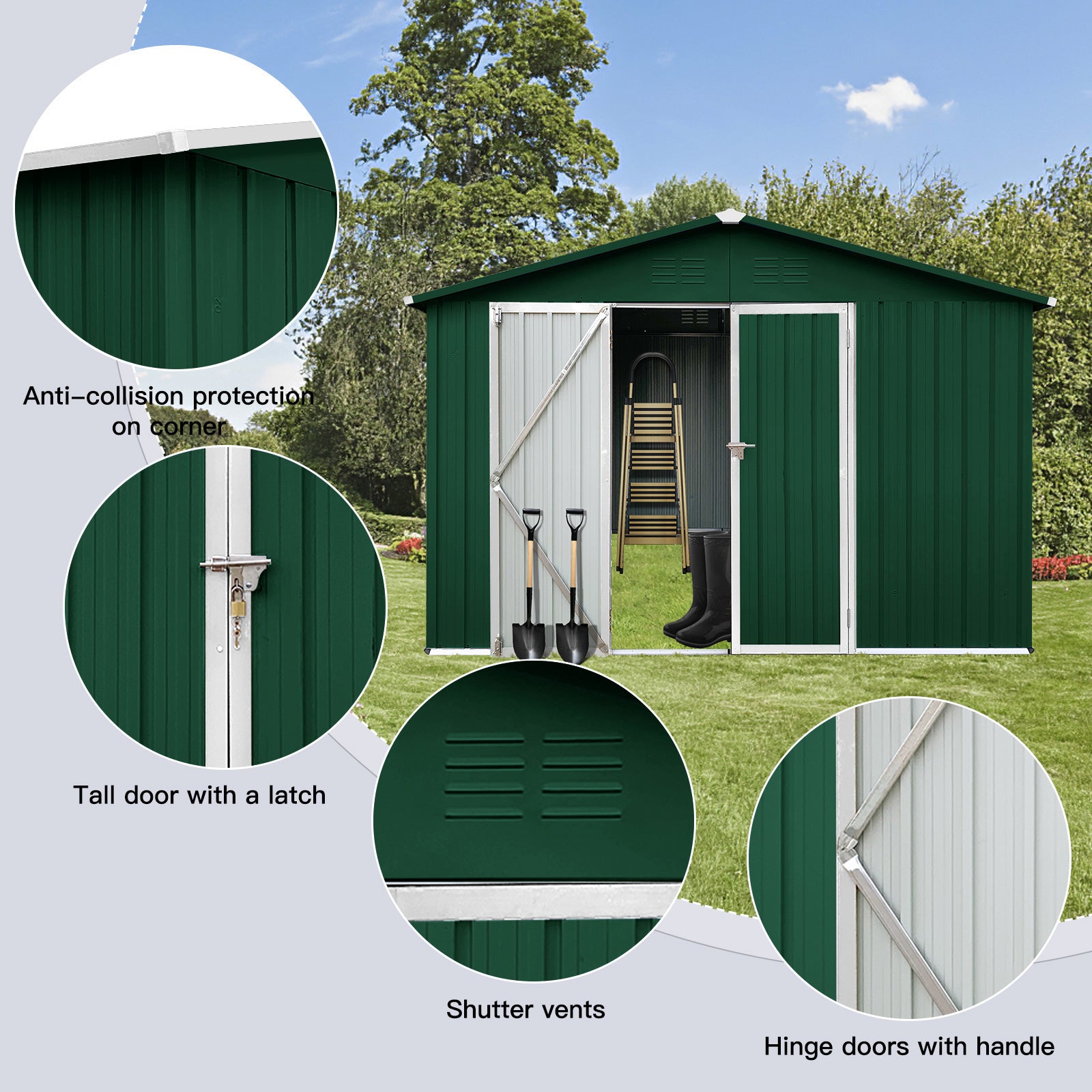 Metal Garden Sheds 10Ftx12Ft Outdoor White Green White Green Metal