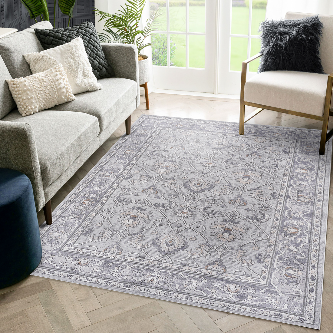 Naar Marfi Collection 6X9 Ivory Grey Oriental Non Shedding Living Room Bedroom Dining Home Office Stylish And Stain Resistant Area Rug Ivory Grey Polyester