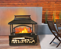 37 Inch Rectangular Metal Outdoor Wood Burning Fireplace Outdoor Fireplace With Built In Log Storage And Poker Brushed Bronze,Log Burner Fire Pit For Patio Garden And Backyard Antique Brass Garden & Outdoor Antique Steel
