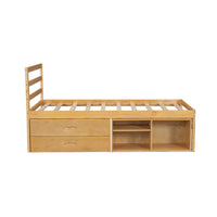 Twin Size Wood Platform Bed With Removable Storage Shelves, Built In Two Storage Drawers For Added Convenience, Natural Twin Natural Wood