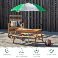 Outsunny Kids Picnic Table With Umbrella And Storage Inside, Sand And Water Table, Kids Outdoor Furniture, Wooden Bench Backyard Furniture For Garden, Patio, Or Balcony Natural Wood