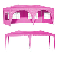 10'X20' Pop Up Canopy Tent With 6 Sidewalls, Ez Pop Up Outdoor Canopy For Parties, Waterproof Commercial Tent With 3 Adjustable Heights, Carry Bag, 6 Sand Bags, 6 Ropes And 12 Stakes, Pink Pink Metal