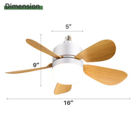 16 Inch Socket Ceiling Fans With Dimmable Led Light 2 In 1 Screw Small Ceiling Fan White Pc