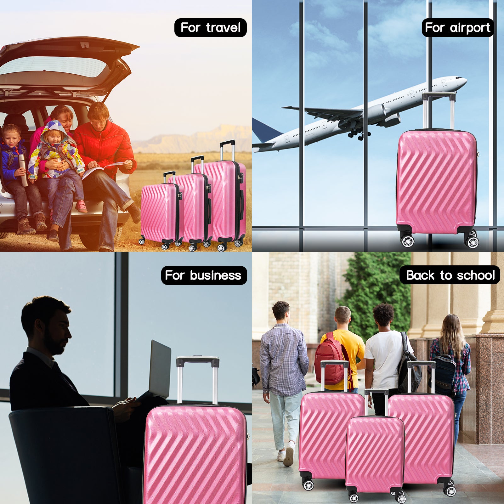 Hardside Lightweight Luggage Featuring 4 Spinning Wheel Robust Abs And Secure Tsa Lock Luggage Set 3 Pieces 20 24 28 Inches Women And Men Pink Abs